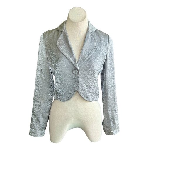 White House Black Market Silver Metallic Cropped Fitted Jacket Size 6 - Picture 1 of 6